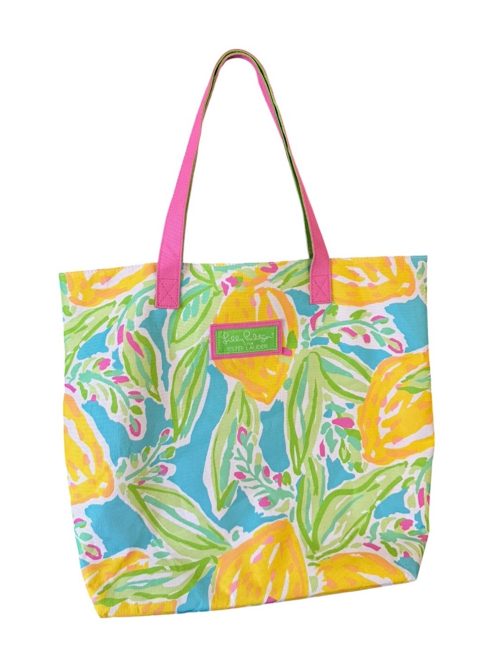 Lilly Pulitzer Multicolor Tropical Canvas Tote with Pink Handles